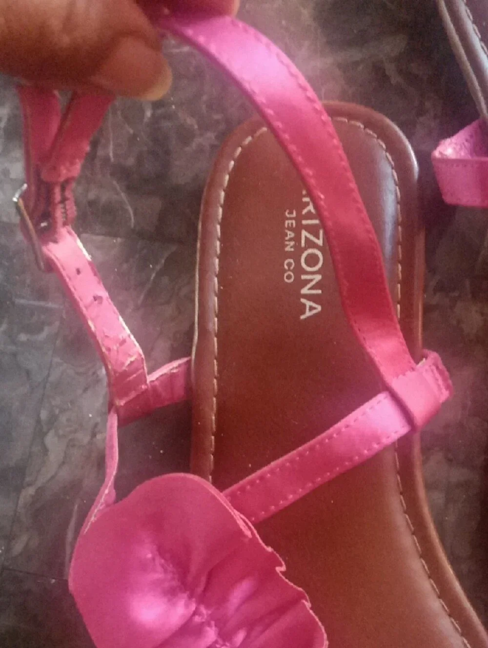 Arizona Jean Company Pink Ruffle T-Strap Sandals for Women